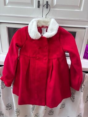 Max Studio Girls' Red Coat with Faux Fur Collar Sz 8